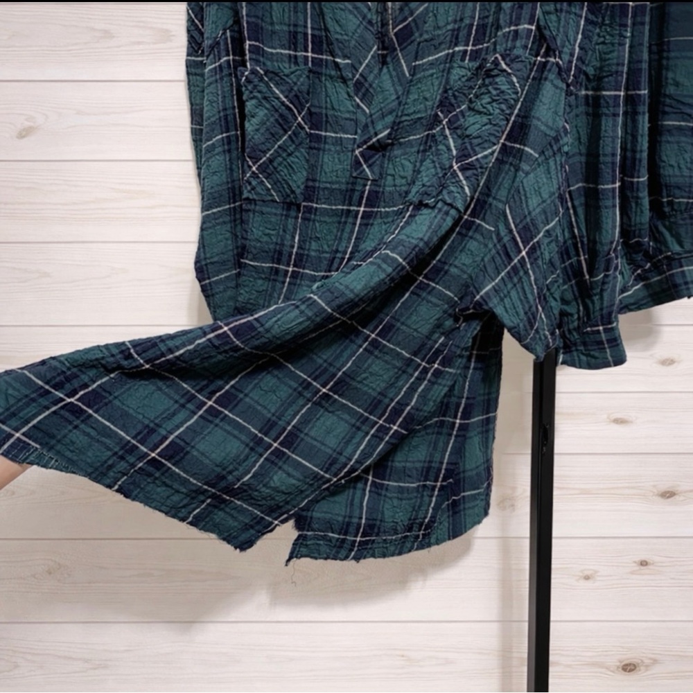 Free People Intimately Not Your Boyfriend’s Plaid Oversized Top~Green/Blue ~ XS - Picture 9 of 16